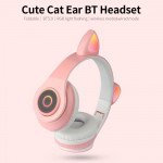 Wholesale Bluetooth Wireless Cute Cat LED Foldable Headphone Headset with Built in Mic for Adults Children Work Home School for Universal Cell Phones, Laptop, Tablet, and More (White)